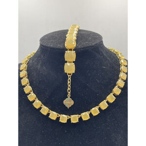 Fornash VTG Tennis Necklace & Bracelet Set Yellow Opalescent Stones Prom Glamour